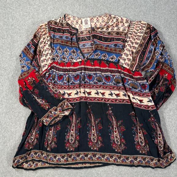Gypsy Rose Peasant Top Women's Medium Mixed Print V-Neck 3/4 Sleeve Birds Boho - Picture 1 of 9